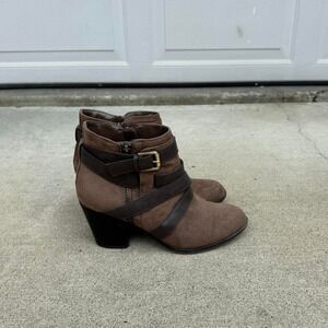TAUPE FERGALICIOUS BY FERGIE ANKLE STRAP BOOTS